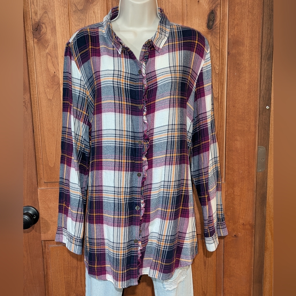 Ruff Hewn‎ Multicolor Plaid Shirt With Ruffles